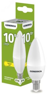 Лампа светодиодная C35 свеча 10Вт 230В 3000К E14 GENERICA LL-C35-10-230-30-E14-G IEK