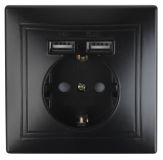 Розетка+USB, IP20,  СУ, Plano, антрацит (10/100/3000) 1-410-05 Intro Б0044578 ЭРА