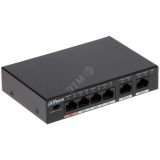 Коммутатор неуправляемый PoE 6 портов, 4хPoE, 10/100 Мб/с, 2хRJ45, 60 Вт 1084911 Dahua