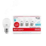 Лампа светодиодная LED 6 Вт 450 лм 4100К AC180-240В E27 шар P45 нейтральный (промоупаковка 3 лампы) Elementary 53226T GAUSS