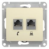 GLOSSA Розетка телефон/компьютер RJ11+RJ45 категория 5е в рамку бежевая GSL000285 Systeme Electric