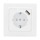 Розетка 1-местная СП с/з Минск 16А белая с защитными шторками с USB ERR16-028-100-USB EKF