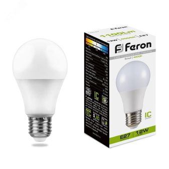 Лампа светодиодная LED 12вт Е27 белая 25487 FERON