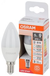 Лампа светодиодная LED Star Свеча 5Вт (замена 40Вт), 470Лм, 4000К, цоколь E14 OSRAM 4058075696082 LEDVANCE