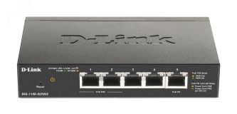 Коммутатор настраиваемый L2 PoE 5 портов, 2хPoE 10/100/1000 Мб/с, 3хRJ45, 18 Вт 135373 D-Link