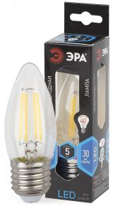 Лампа светодиодная филаментная F-LED B35-5W-840-E27 (филамент, свеча, 5Вт, нейтр, E27 (10/100/2800) Б0027934 ЭРА