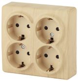 Розетка 4х2P+E Schuko со шторками, 16A-250В, ОУ, Эра Эксперт, сосна, 11-2211-11 Б0020711 ЭРА