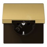 Штепсельная розетка SCHUKO одинарная, с заземлением, с откидной крышкой, 16A, 250В  (механизм + накладка, без рамки). Серия LS990  Материал- металл  Цвет- классическая латунь ME1520KLC JUNG