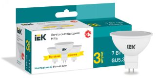 Лампа светодиодная MR16 софит 7Вт 230В 4000К GU5,3 (3шт/упак) IEK LLE-MR16-07-230-40-GU5-3 IEK