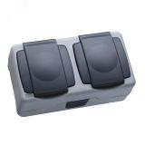 Розетка двойная герметичная с крышкой IP55 серая (пружинный зажим) 36064206 Makel