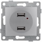 GUSI Bravo механизм розетки USB,  двойной,  скрытая  установка. Цвет  серебро. С10USB2-004 GUSI ELECTRIC