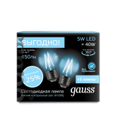 Лампа светодиодная LED 5вт 230в E27 FILAMENT белый прозрачная шар Gauss ПРОМО (2 лампы в упаковке) 105802205P GAUSS