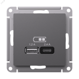 ATLASDESIGN USB РОЗЕТКА А+С, 5В/2,4 А, 2х5В/1,2 А, механизм, БАЗАЛЬТ ATN001439 Systeme Electric