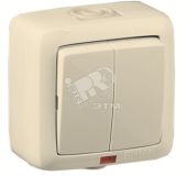 Выключатель двухклавишный наружный с индикацией слоновая кость IP44 10А ВА10-252-01 HEGEL