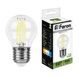 Лампа светодиодная LED 5вт Е27 белый шар FILAMENT 25582 FERON