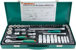 Набор головок торцевых стандартных и глубоких 1/4'' и 3/8''DR, 4-24 мм, 57 предметов 047204 Jonnesway
