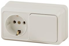 Блок розетка с выключателем Intro Quadro 2-701-02 горизонтальный 10(16)А-250В, IP20, ОУ, слоновая кость Б0053866 ЭРА