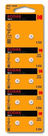 Батарейка Kodak AG5 (393) LR754, LR48 [KAG5-10] MAX Button Cell (100/1000/80000) Б0044710 KODAK