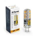 Лампа светодиодная LED 3вт 12в G4 теплый капсульная 25531 FERON
