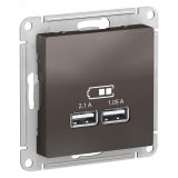 Розетка ATLASDESIGN USB 5В 1 порт x 2,1 А 2 порта х 1,05 А механизм мокко ATN000633 Systeme Electric