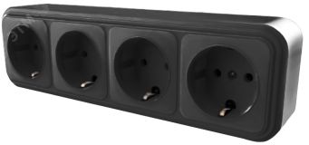 Розетка 4-местная с заземляющим контактом, 250В, 16А, IP20 черный 39704 STEKKER