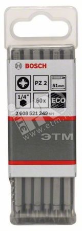 Бита PZ2 51мм ECO (60шт) 2608521249 BOSCH