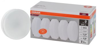 Лампа светодиодная LED 8 Вт GX53 4000К 640Лм таблетка 220 В (замена 60Вт) OSRAM упаковка 5 штук 4058075584266 LEDVANCE