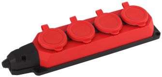 Колодка K-4e-RED-IP44 каучуковая с заземлением 4 розетки 16A IP44 красная Б0044553 ЭРА