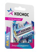 Батарейка LR6 (AA) 1.5V Alkaline 6BL, KOCLR6BL6 Космос