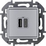 Зарядное устройство с двумя USB разьемами A C 240В/5В 3000мА INSPIRIA алюминий 673762 Daccord/Legrand