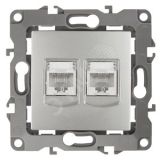 Розетка информационная двойная 2XRJ45, Эра12, алюминий, 12-3108-03 Б0014731 ЭРА