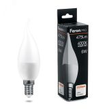 Лампа светодиодная LED 6вт Е14 белый матовая свеча на ветру Feron.PRO 38048 FERON