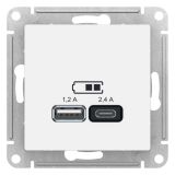 РОЗЕТКА USB ATLASDESIGN A+С, 5В/2,4 А, 2х5В/1,2 А, механизм, БЕЛЫЙ ATN000139 Systeme Electric