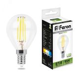 Лампа светодиодная LED 5вт Е14 белый шар FILAMENT 25579 FERON