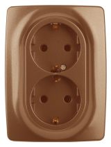 Розетка 2X2P+E Schuko со шторками , 16A-250В, Эра12, медь, 12-2108-14 Б0036450 ЭРА