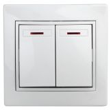 Выключатель двойной с подсветкой, 10А-250В, СУ, б.л., Plano, белый,1Э-105-01 Б0038826 ЭРА