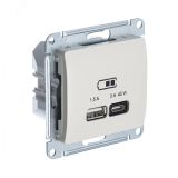 GLOSSA USB РОЗЕТКА A + тип-C 45W высокоскор.заряд. QC, PD, механизм, МОЛОЧНЫЙ GSL000929 Systeme Electric