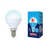 Лампа светодиодная LED-G45-7W/NW/E14/FR/NR . Форма шар, матовая. Серия Norma. Белый свет (4000K). Картон. ТМ Volpe UL-00003819 Uniel