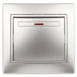 Выключатель Intro Plano 1-102-03 одноклавишный с подсветкой, 10А-250В, IP20, СУ, алюминий Б0053731 ЭРА
