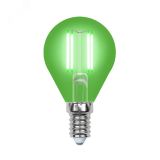 Лампа светодиодная декоративная цветная LED 5вт 200-250В шар 350Лм Е14 ЗЕЛЕНЫЙ Air color UL-00002987 Uniel