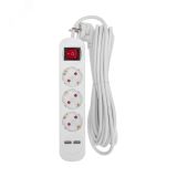 Удлинитель STANDARD 3 гнезда, 5 м, 3х1,0 мм2, с/з, с выключателем, 2 USB, белый 13-4017 REXANT