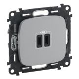 Valena ALLURE.Зарядное устройство с двумя USB-разьемами тип С-тип С 240В/5В 3000мА.С лицевой панелью.Цвет Алюминий 755347 Legrand