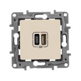 Зарядное устройство с двумя USB-разьемами тип A-тип С 240В/5В 3000мА - Etika - Цвет Слоновая кость 672336 Daccord/Legrand