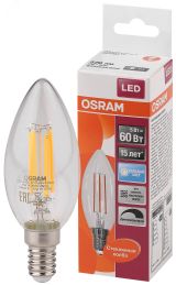 Лампа светодиодная LED 5Вт E14 CLB60D белый, Filament диммируемая,прозр.свеча OSRAM 4058075230385 LEDVANCE