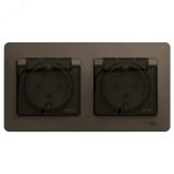 Розетка GLOSSA двойная с заземлением со шторками в сборе IP44 шоколад GSL000847 Systeme Electric