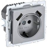 BRITE Розетка с заземлением с защитными шторками 16А с USB A+A 2,1А РЮш10-1-БрА алюминий BR-R14-16-U21-D21-K47 IEK