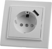 Розетка 1-местная с/з и с USB, серия Эрна, белый, 39051 STEKKER