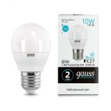 Лампа светодиодная LED 10 Вт 730 лм 4100К AC180-240В E27 шар P45 нейтральный Elementary 53220 GAUSS