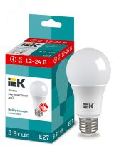 Лампа светодиодная A60 груша 8Вт 12-24В 4000К E27 IEK LLE-A60-08-12-24-40-E27 IEK