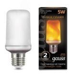 Лампа светодиодная LED 5 Вт 20-80 Лм 1500К теплая E27 T65 эмитация горящего пламени Flame 157402105 GAUSS